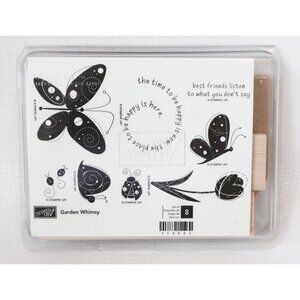 8 Vintage Rubber Stamp Garden Whimsey Stampin Up Butterfly Snail Ladybug Tulip B